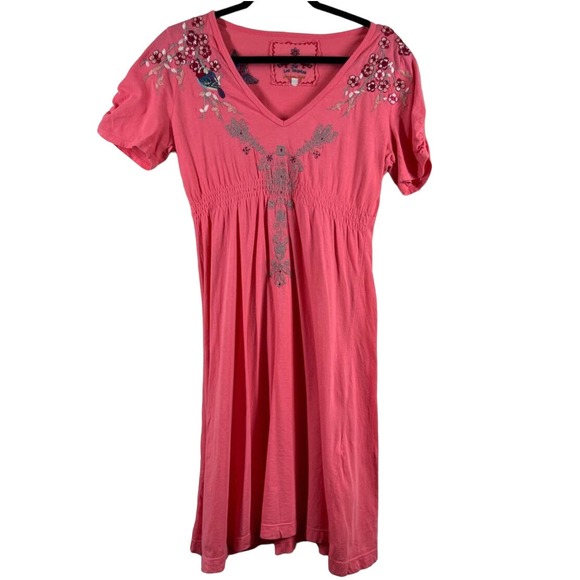 Johnny Was Dress Small Boho Cottage Core Embroidered Bird Floral Flirty … - Picture 3 of 10